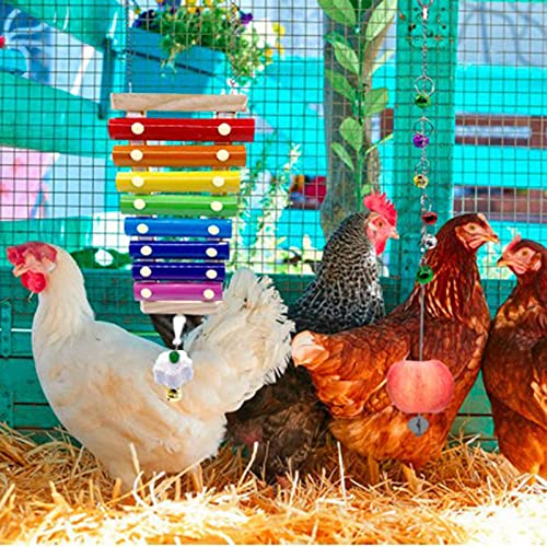 Roliafeesy 3 Unids Pollo Pájaro Juguetes Pollo Xylófono Juguetes Gallinero Copero de Madera Soporte Swing Escalera Escalera Vegetal Cuelga Alimentador para Loros Pollo Meroglete