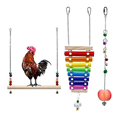 Roliafeesy 3 Unids Pollo Pájaro Juguetes Pollo Xylófono Juguetes Gallinero Copero de Madera Soporte Swing Escalera Escalera Vegetal Cuelga Alimentador para Loros Pollo Meroglete