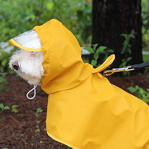 Ropa de Poncho Impermeable para Perro Mascota,Ultraligero Chaqueta Impermeable Capa de Lluvia Chubasquero con Borde Transparente con cordón Ajustable para pequeño Medianas Perros Amarillo M