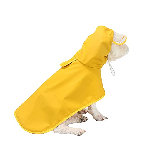 Ropa de Poncho Impermeable para Perro Mascota,Ultraligero Chaqueta Impermeable Capa de Lluvia Chubasquero con Borde Transparente con cordón Ajustable para pequeño Medianas Perros Amarillo M