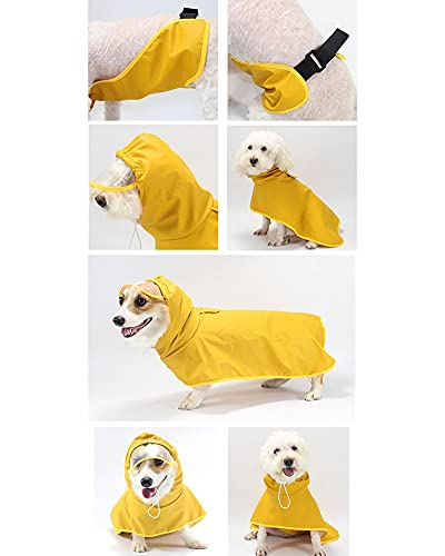 Ropa de Poncho Impermeable para Perro Mascota,Ultraligero Chaqueta Impermeable Capa de Lluvia Chubasquero con Borde Transparente con cordón Ajustable para pequeño Medianas Perros Amarillo M