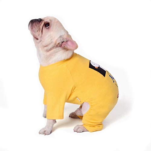 Ropa para mascotas, mono de cuatro patas para perro, pijama de algodón, camisa informal para Bulldog Francés, cachorro pequeño y mediano (XXL, amarillo)