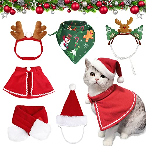 Ropa para Mascotas Navidad, GuKKK 6 Piezas Disfraces Navidad para Gatos Perros, Disfraz Papá Noel Pet, Adornos de Navidad para Mascotas, Fiesta año Nuevo Divertido Disfraz para Fiestas de Mascotas