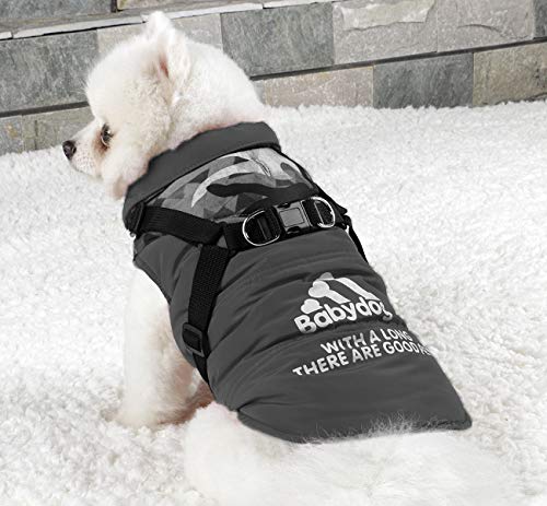 Ropa para Perros Mascotas, Abrigos Chaquetas de Invierno Suavecon Forro Polar,Chaleco Arnés de Perro (M, Gris)