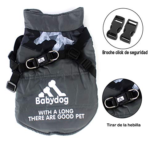 Ropa para Perros Mascotas, Abrigos Chaquetas de Invierno Suavecon Forro Polar,Chaleco Arnés de Perro (M, Gris)