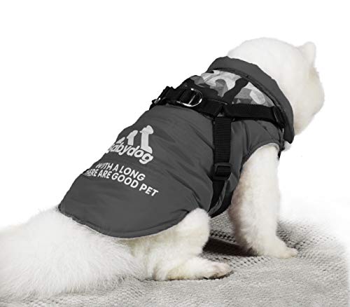 Ropa para Perros Mascotas, Abrigos Chaquetas de Invierno Suavecon Forro Polar,Chaleco Arnés de Perro (M, Gris)