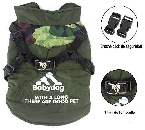 Ropa para Perros Mascotas, Abrigos Chaquetas de Invierno Suavecon Forro Polar,Chaleco Arnés de Perro (M, Verde)