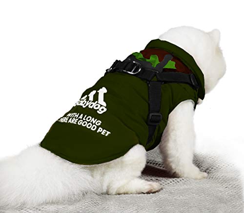 Ropa para Perros Mascotas, Abrigos Chaquetas de Invierno Suavecon Forro Polar,Chaleco Arnés de Perro (M, Verde)