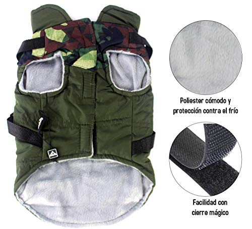 Ropa para Perros Mascotas, Abrigos Chaquetas de Invierno Suavecon Forro Polar,Chaleco Arnés de Perro (M, Verde)