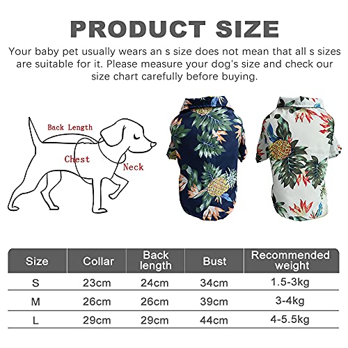 RoxNvm Camiseta de Verano para Perros, Camisas de Perro Hawaiano, Playera para Perros Estilo Resort de Playa, Ropa de Perro Transpirable de Moda para Cachorros, 2 Piezas, Azul y Blanco (pequeño)