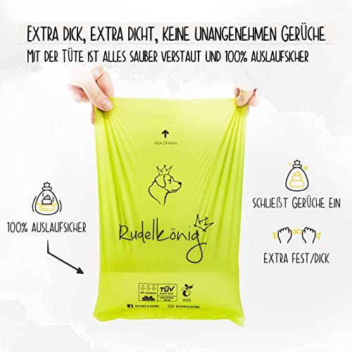 Rudelkönig Bolsas para excrementos de perros, 300 unidades, a prueba de fugas, extragruesas y resistentes, dispensador de bolsas, 15 bolsas por rollo