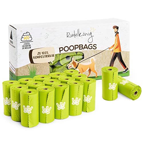 Rudelkönig Bolsas para excrementos de perros, 300 unidades, a prueba de fugas, extragruesas y resistentes, dispensador de bolsas, 15 bolsas por rollo