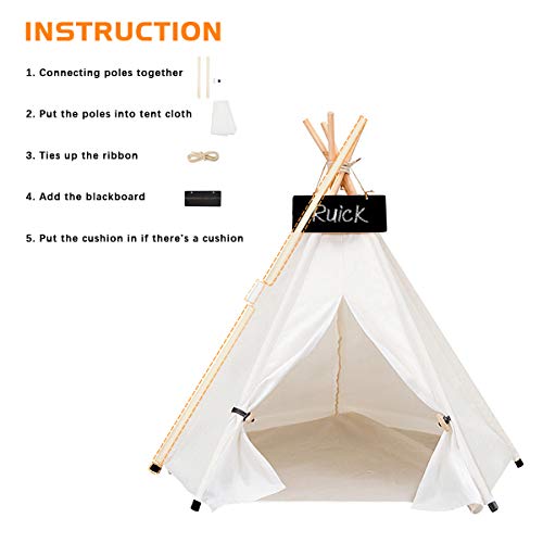 Ruick Tienda de campaña de encaje para mascotas Perreras de mascotas Teepee Play House Tienda de juegos para perros, gatos y perros, cama extraíble y lavable (M,con cojín)