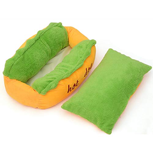 RUIXFLR Shaggy Hot Dog Shaped Dog Bed Shiba Inu Cojín para Dormir Extraíble Nido Perrera para Cachorro Gatito, S