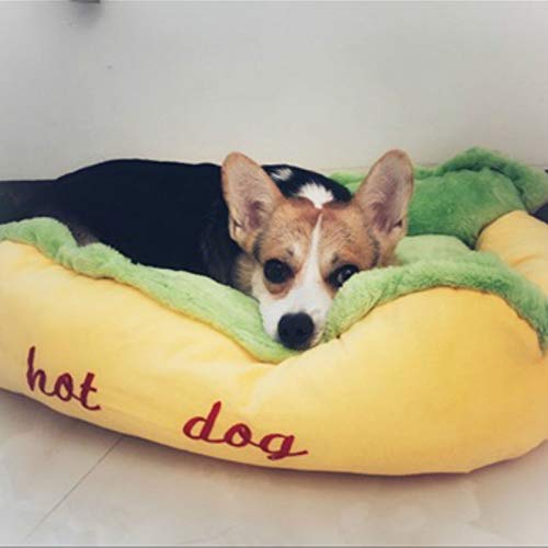 RUIXFLR Shaggy Hot Dog Shaped Dog Bed Shiba Inu Cojín para Dormir Extraíble Nido Perrera para Cachorro Gatito, S