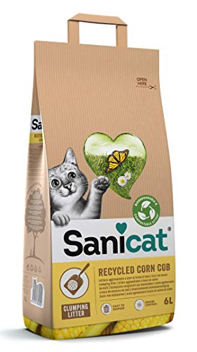 Sanicat Corn COB, Lecho Vegetal aglomerante de maiz Reciclado para Gatos - 6 L, Marrón