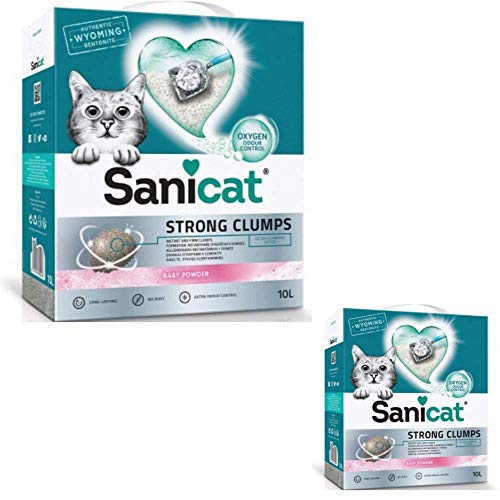 Sanicat Ultra Gruming Arena para gatos 2 X 10L Natural Fuerte Grump, Desodorizante sin polvo, agradable aroma fresco de polvo para bebés