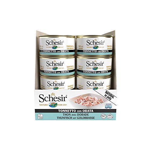 Schesir, comida húmeda para gatos adultos, sabor bacoreta con dorada, filetes en gelatina blanda - Total 2,04 kg (24 latas x 85 gr) 2040 g