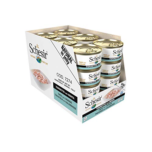 Schesir, comida húmeda para gatos adultos, sabor bacoreta con dorada, filetes en gelatina blanda - Total 2,04 kg (24 latas x 85 gr) 2040 g