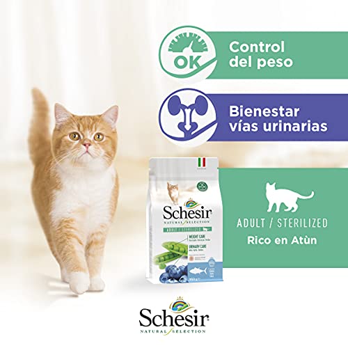 Schesir, Pienso Completo Y Equilibrado para Gatos Adultos, Línea Natural Selection con Alto Contenido En Atún, Croquetas - Formato Bolsa De 4,5 Kg