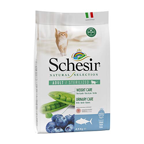 Schesir, Pienso Completo Y Equilibrado para Gatos Adultos, Línea Natural Selection con Alto Contenido En Atún, Croquetas - Formato Bolsa De 4,5 Kg