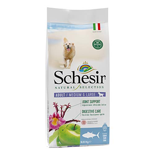 Schesir, Pienso Completo Y Equilibrado para Perros Adultos De Tamaño Mediano, Línea Natural Selection con Alto Contenido En Atún, Croquetas - Formato Bolsa De 9,6 Kg