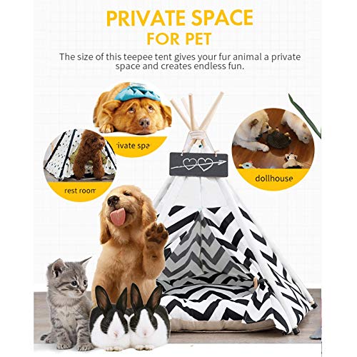 Schildeng Tienda de campaña con diseño de tipi para perros, con rayas, extraíble y lavable, para gatos, con cojín