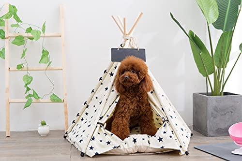 Scnbom Tienda de campaña Mascotas Perros Gatos Casas Tipi Colchón Cama para Pets Teepee Dog extraíble y Lavable (S:40X40X50CM,Beige)