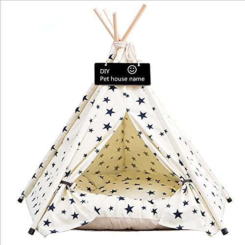 Scnbom Tienda de campaña Mascotas Perros Gatos Casas Tipi Colchón Cama para Pets Teepee Dog extraíble y Lavable (S:40X40X50CM,Beige)