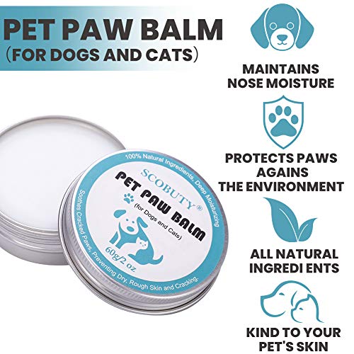 SCOBUTY Bálsamo Mascotas, Bálsamo Perros, Dog Paw Nose Balm, Bálsamo para la Nariz y para Las Patas agrietadas y Que pican de Perros, Protege y Repara Piel Seca y Agrietada, 60g