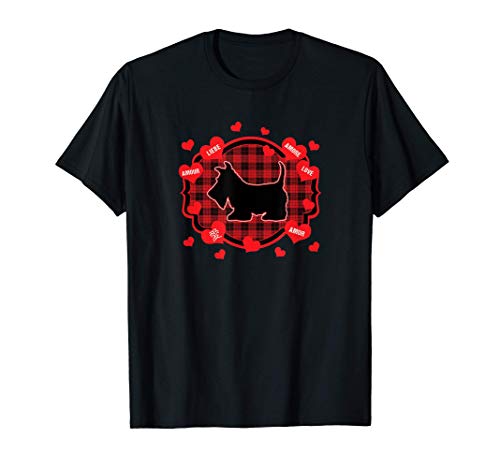 Scottish Terrier Red Plaid Hearts Love in Multi Languages Camiseta