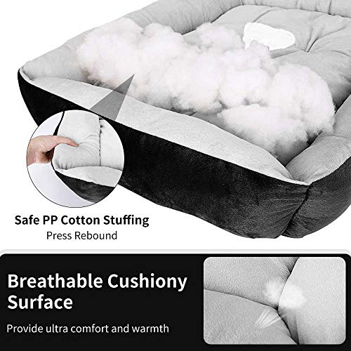 SeeKool Cama para Perros, Perro Mascota Colchón Lavable Almohada, Cojín Suave y Cálida Cama de Algodón PP con Parte Inferior Antideslizante, Ultra Suave y Cómoda(90 * 70cm) (Negro)