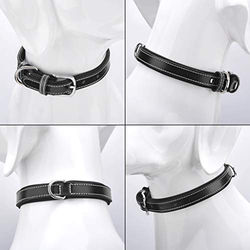 SEKAYISORE Collar de perro de piel de vacuno suave acolchado para mascotas, collar ajustable para perro, color negro M