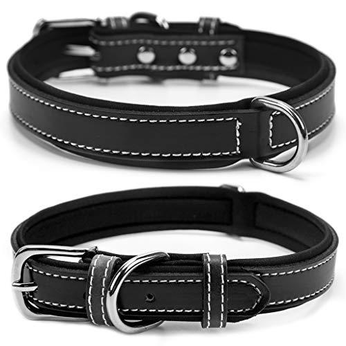 SEKAYISORE Collar de perro de piel de vacuno suave acolchado para mascotas, collar ajustable para perro, color negro M