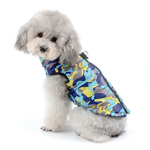 SELMAI Camuflaje Chaquetas Perros Pequeño Medianos Ropa para Gatos Invierno Chihuahua Abrigos con Anillo en D para Perros Cachorros Yorkshire Caminar al Aire Libre Azul S