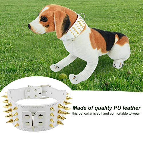 Semiter 【Venta del día de la Madre】 Collar de Perro, Collar de Perro de Cuero Collar de Perro con Pinchos de Cuero Cuello de Perro para(White, 66 * 7.5CM)