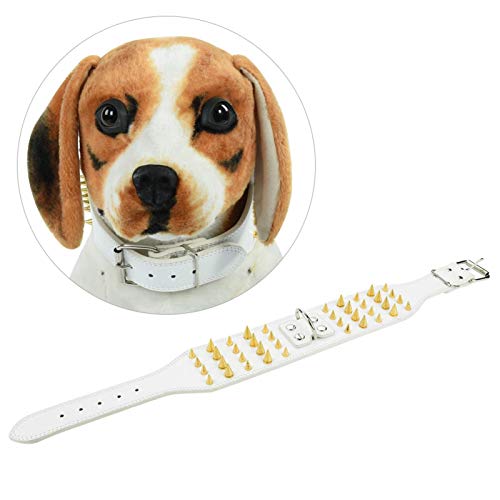 Semiter 【Venta del día de la Madre】 Collar de Perro, Collar de Perro de Cuero Collar de Perro con Pinchos de Cuero Cuello de Perro para(White, 66 * 7.5CM)