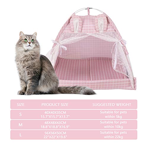 Sfit - Tienda de campaña para mascotas de verano, cesta para mascotas, cojín para gatos, cama de dormir, extraíble lavable, nido para cachorro, portátil (rosa,L)