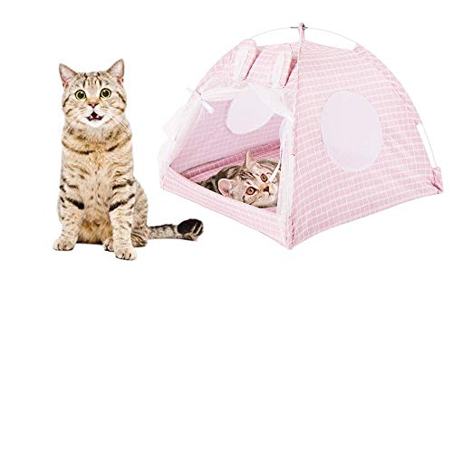 Sfit - Tienda de campaña para mascotas de verano, cesta para mascotas, cojín para gatos, cama de dormir, extraíble lavable, nido para cachorro, portátil (rosa,L)