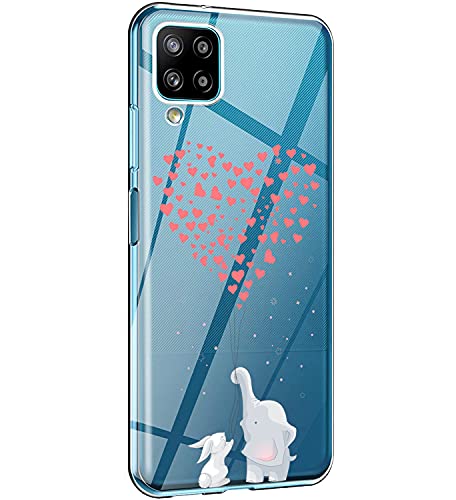 SGKITM Carcasa Samsung Galaxy A12 Transparente Silicona TPU Suave Funda Animal Panda Lindo Elefante Parejas Patrón Estuche Ultra-Delgado Proteccion Caja para Galaxy A12 6,5" (7)