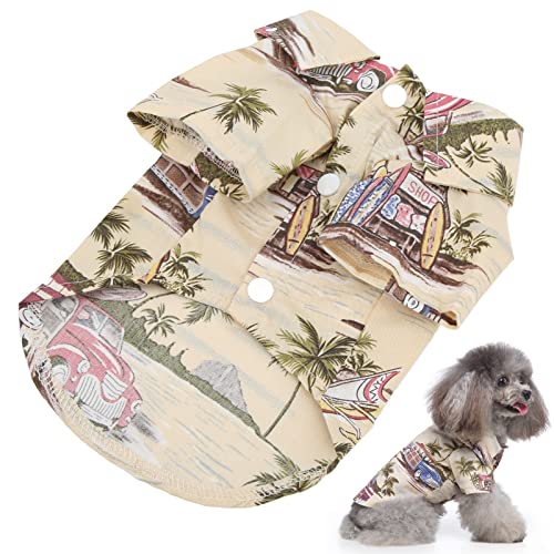 Shanrya Camisas de Verano para Mascotas, Camisa Hawaiana Beige para Perros, Tela Ligera Transpirable Fresca con Estampado de árbol de para Perros Y Gatos(XL)