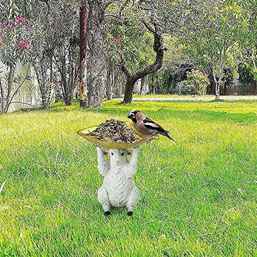 SHBV Comedero para pájaros con Estatua de Cordero,Maceta Multiusos para alimentación de pájaros,Escultura de Resina de Animales creativos,comederos para pájaros Salvajes,decoración de jardín para