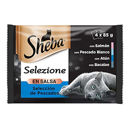 Sheba Selezione Comida Húmeda para Gatos Selección Pescados en Salsa, Multipack (Pack de 13 x 4 bolsitas x 85g)