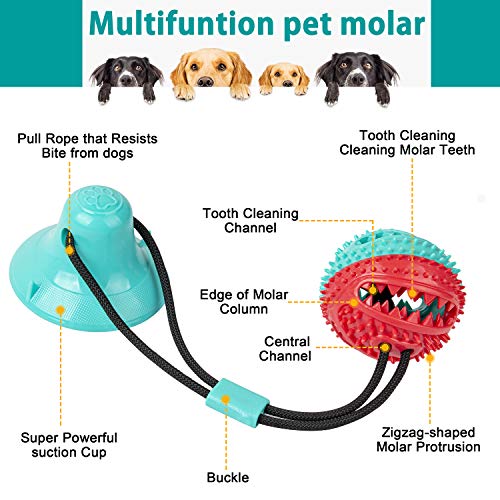 Shinmax Juguetes para Perro con campana,Multifunction Pet Molar Bite Toy,Dispensador de Golosinas para Perros con ventosas,Función de Cuidado Dental para Perros,Adecuado para perros pequeños y grandes