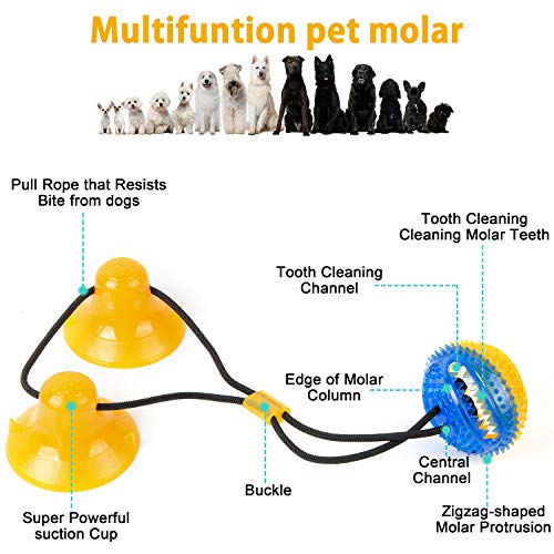 Shinmax Juguetes para Perro con campana,Multifunction Pet Molar Bite Toy,Dispensador de Golosinas para Perros con ventosas,Función de Cuidado Dental para Perros,Adecuado para perros pequeños y grandes