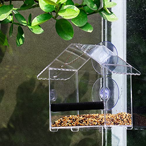 SHOVEL Techo en Forma de Ventana acrílica Transparente con 2 potentes ventosas adicionales y Bandeja de Semillas para Decorar su casa con Hermosas Aves Silvestres