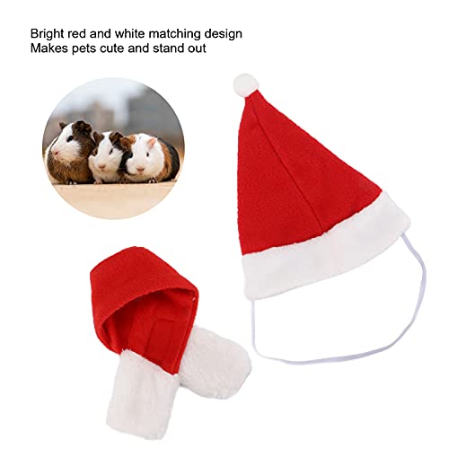 Sicerk Disfraz Navideño De Animal Pequeño, Bufanda Y Gorro Navideño Ajustable para Mascotas, Cómodo Y Adorable para Conejillo De Indias, Chinchilla Y Otras(Conjunto de Gorro de Babero navideño, S)