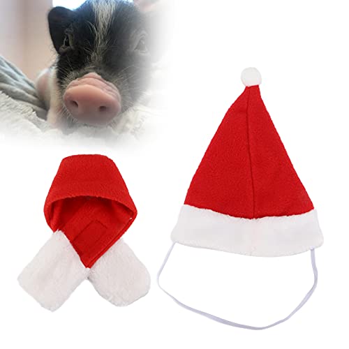 Sicerk Disfraz Navideño De Animal Pequeño, Bufanda Y Gorro Navideño Ajustable para Mascotas, Cómodo Y Adorable para Conejillo De Indias, Chinchilla Y Otras(Conjunto de Gorro de Babero navideño, S)