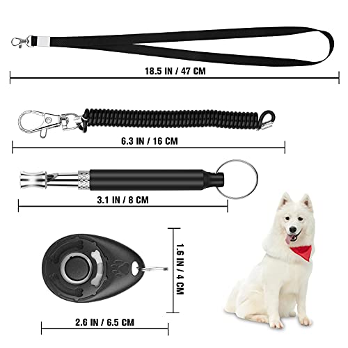 Silbato y clicker para entrenamiento de perros, silbato para perros con cordón, clicker para perros, kit de entrenamiento para mascotas, ideal para el entrenamiento de cachorros de mascotas (Schwarz)