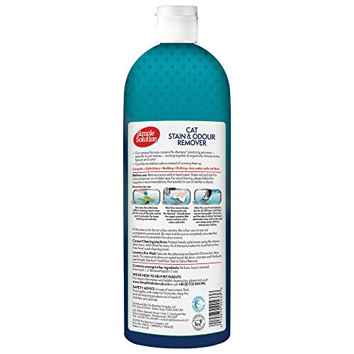 Simple Solution removedor de manchas y olores para gatos | Limpiador enzimático con potencia de limpieza pro-bacterias - 1 litro